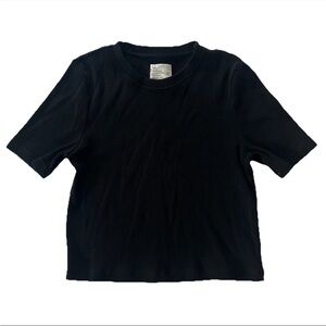 Fordays Organic Cotton Women’s Ribbed Crop Top Shirt L Black Crewneck Minimalist